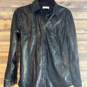 Aritzia Black Leather Buttondown